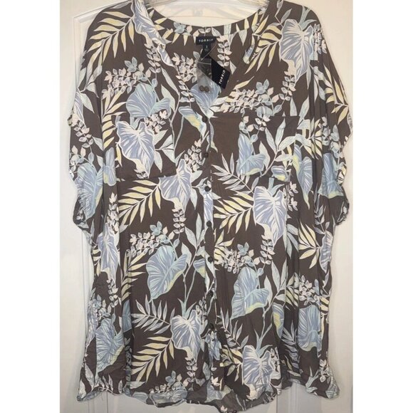 Torrid Women’s Taupe Blue Floral Challis Dolman Sleeve Button Blouse Top 3X NEW - Picture 2 of 9